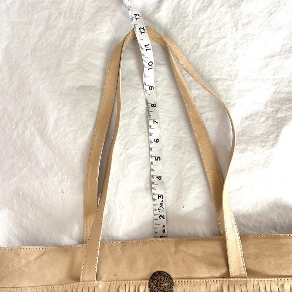 Vintage Leather Fringe Tan Tote Bag Bohemian Western